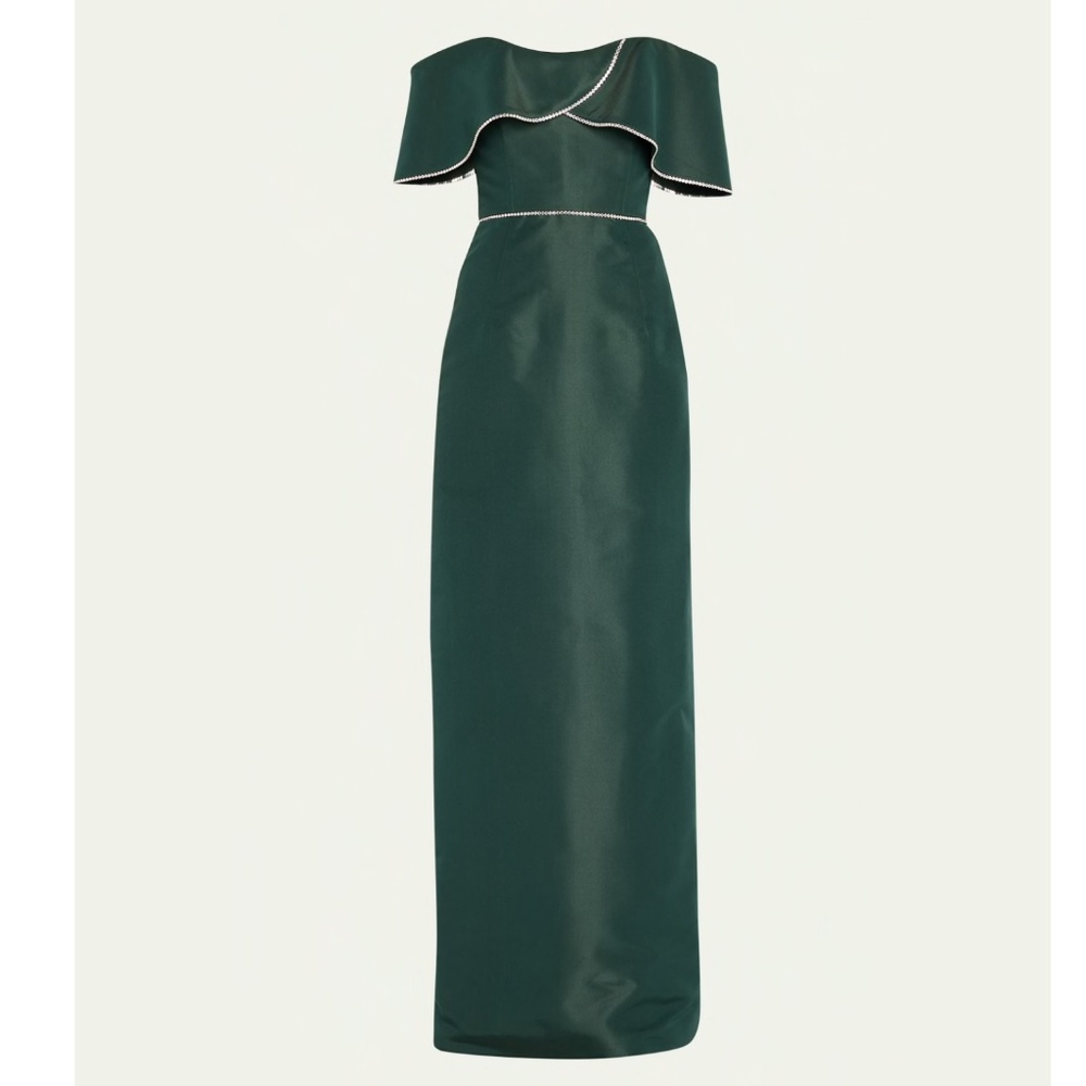 MARKARIAN: DESIGNER Eveline Off-the-shoulder Embellished Column Gown In Emerald